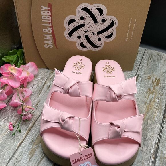 Sam & Libby Pink Platform Double Bow Tie Comfy Dress Sandals Shoes Size 11 - Picture 2 of 14